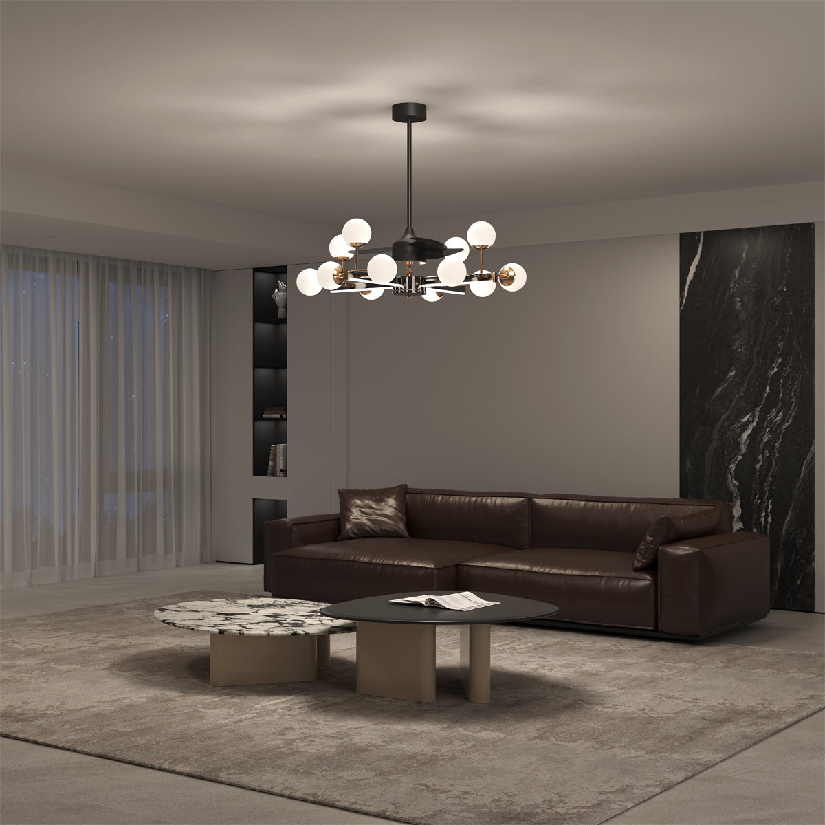 Modern Sphere 3-Blade Fan Light with Black & Gold Finish