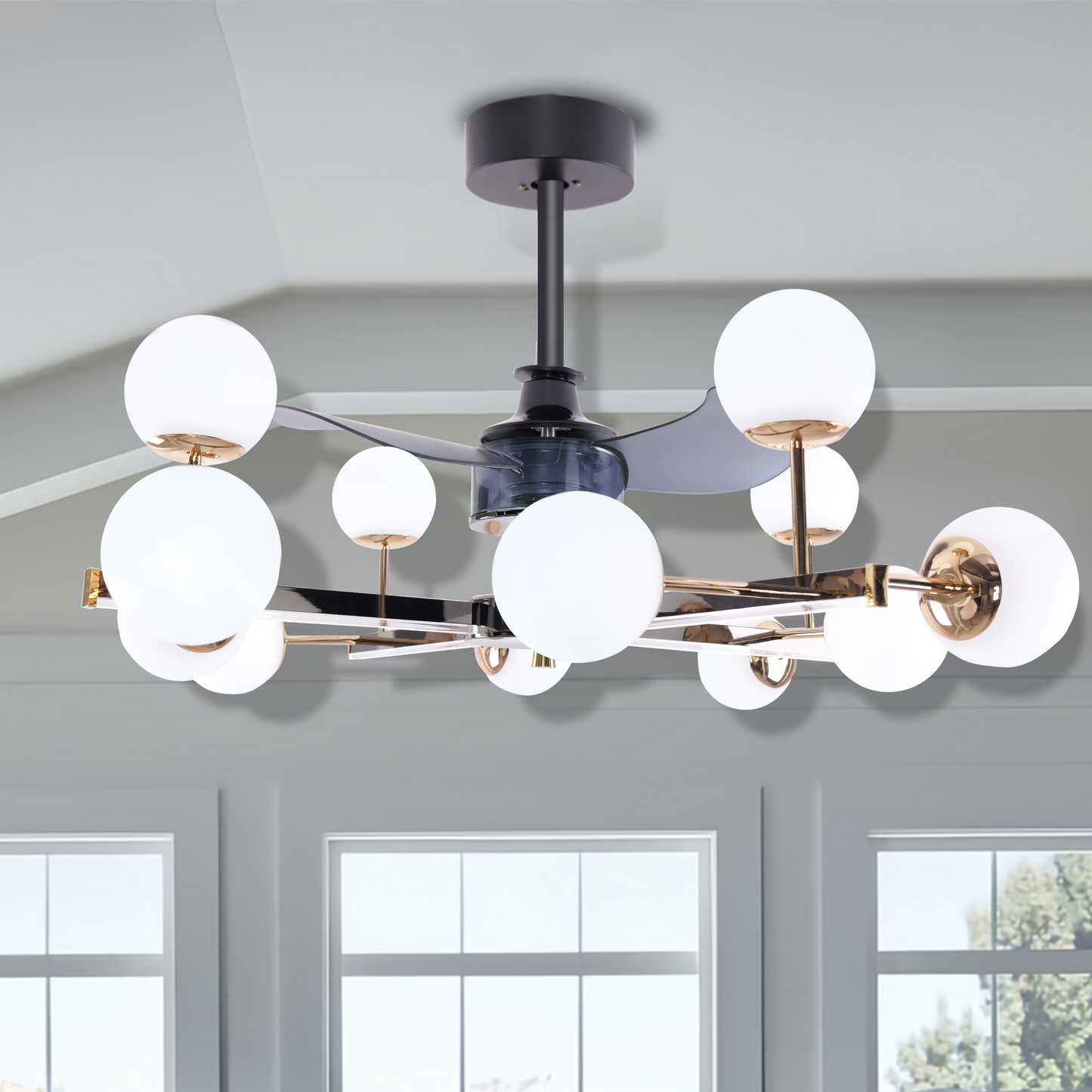 Modern Sphere 3-Blade Fan Light with Black & Gold Finish