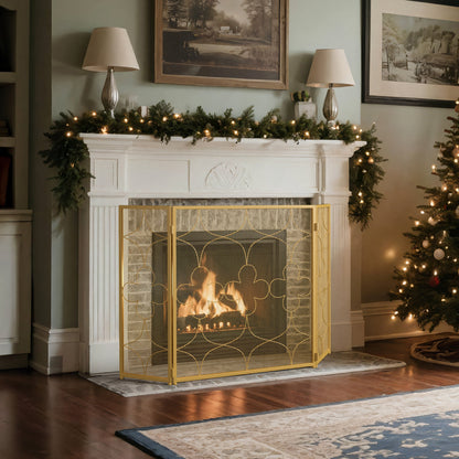 Iron Fireplace Screen Gold Powder Coated – 122x2.3x77.5cm