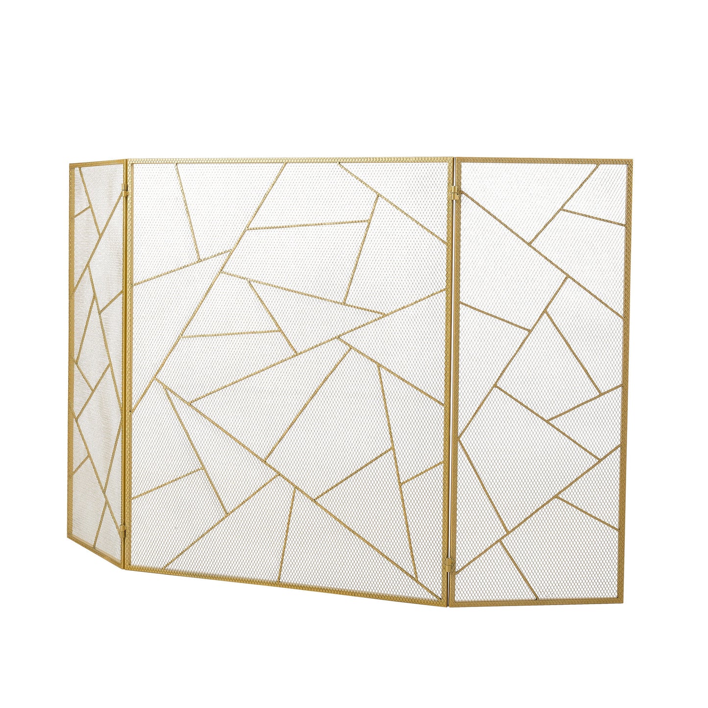 Triple-Fold Iron Fireplace Screen Gold Frame – 132x1x80cm