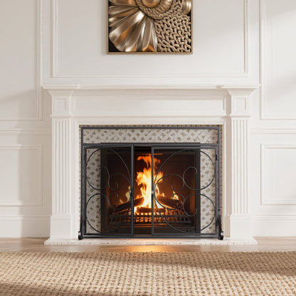 Iron Fireplace Screen Black Powder Coated – 89x25x71.5cm