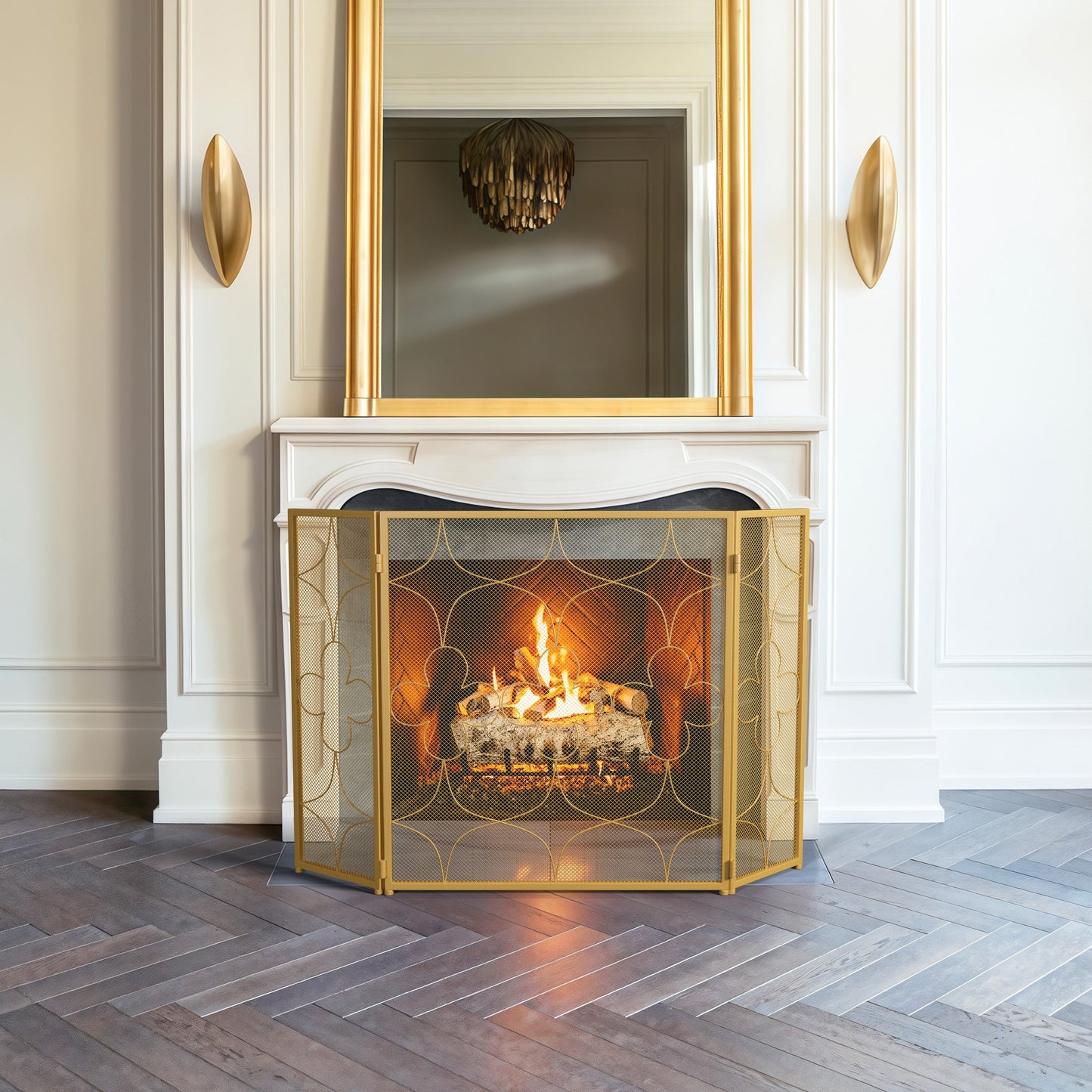 Iron Fireplace Screen Gold Powder Coated – 122x2.3x77.5cm