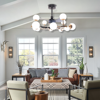 Modern Sphere 3-Blade Fan Light with Black & Gold Finish