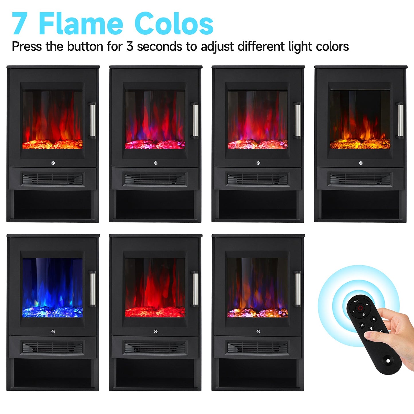 3-Sided Freestanding Electric Fireplace with Remote Control – Black, 900/1800W, Adjustable LED Flame & Temperature