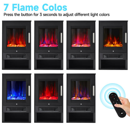 3-Sided Freestanding Electric Fireplace with Remote Control – Black, 900/1800W, Adjustable LED Flame & Temperature