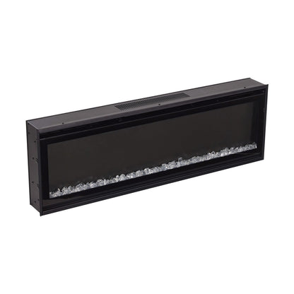 40/50/60inch Black Wall Mounted & Recessed Electric Fireplace with Adjustable Flame & Brightness