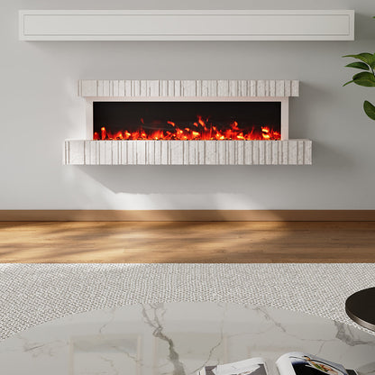 47/59 Inch Wall Mounted Electric Fireplace with Faux Stone Mantel, WiFi, Remote & LED Flames