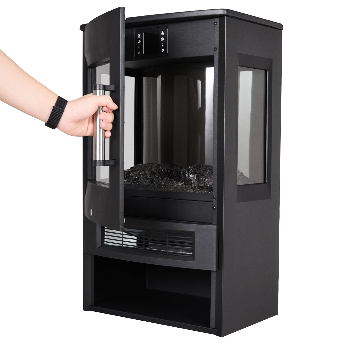 3-Sided Freestanding Electric Fireplace with Remote Control – Black, 900/1800W, Adjustable LED Flame & Temperature