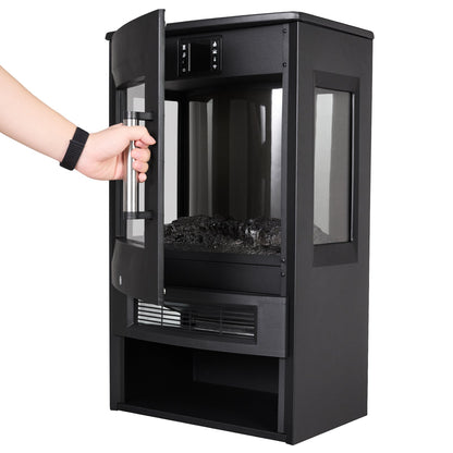 3-Sided Freestanding Electric Fireplace with Remote Control – Black, 900/1800W, Adjustable LED Flame & Temperature