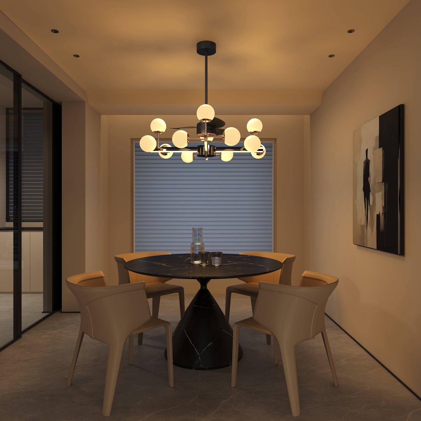 Modern Sphere 3-Blade Fan Light with Black & Gold Finish