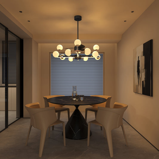 Modern Sphere 3-Blade Fan Light with Black & Gold Finish