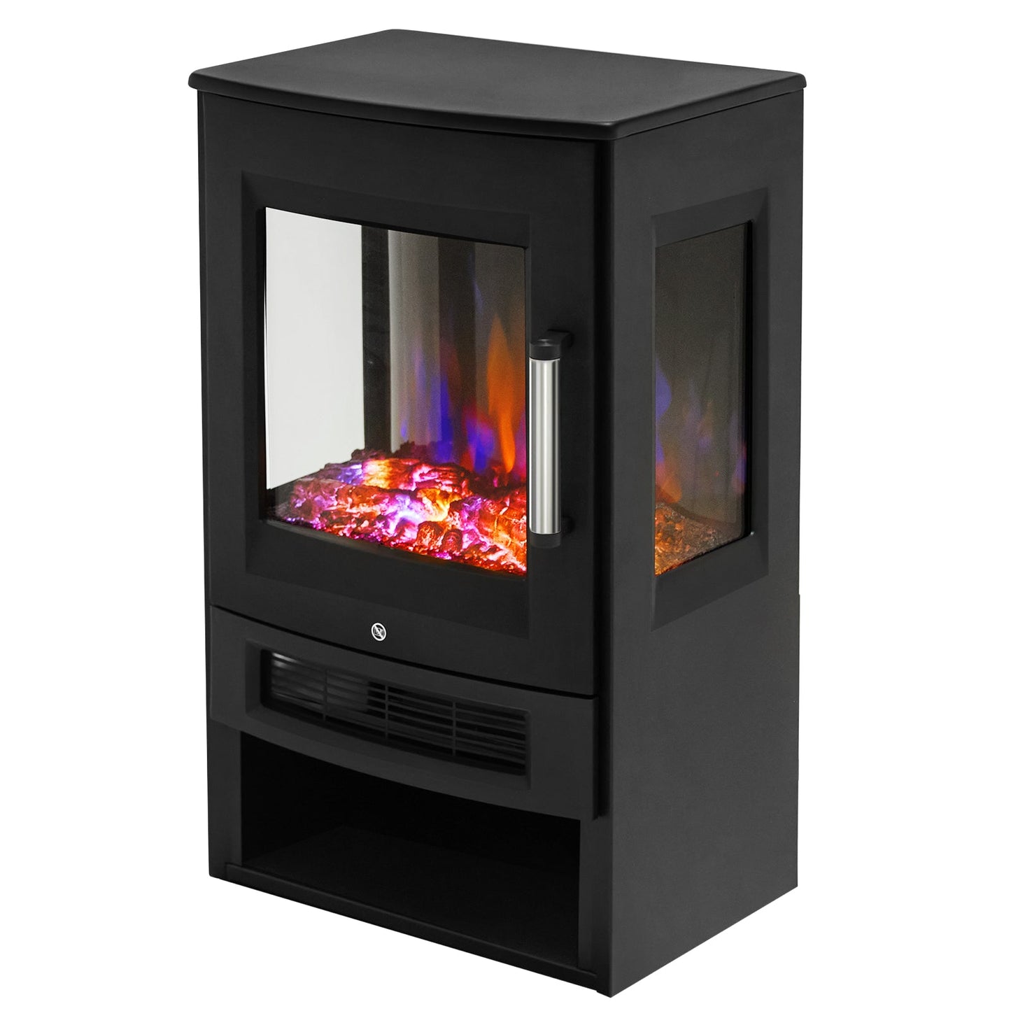 3-Sided Freestanding Electric Fireplace with Remote Control – Black, 900/1800W, Adjustable LED Flame & Temperature