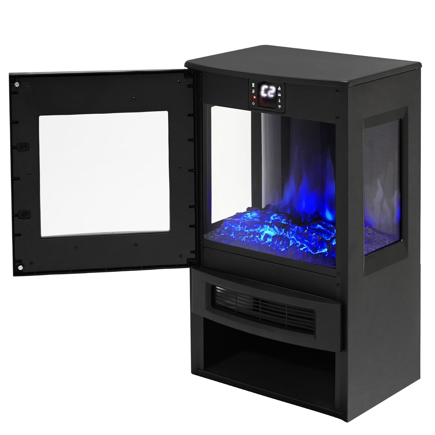 3-Sided Freestanding Electric Fireplace with Remote Control – Black, 900/1800W, Adjustable LED Flame & Temperature