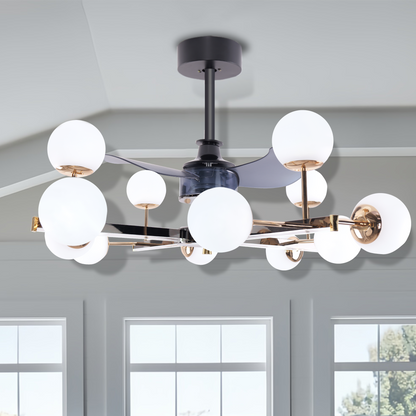 Modern Sphere 3-Blade Fan Light with Black & Gold Finish